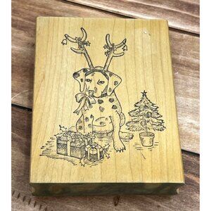 VERY HTF GREAT IMPRESSIONS G21 DOG W ANTLERS WOOD MOUNTED RUBBER STAMP DALMATION